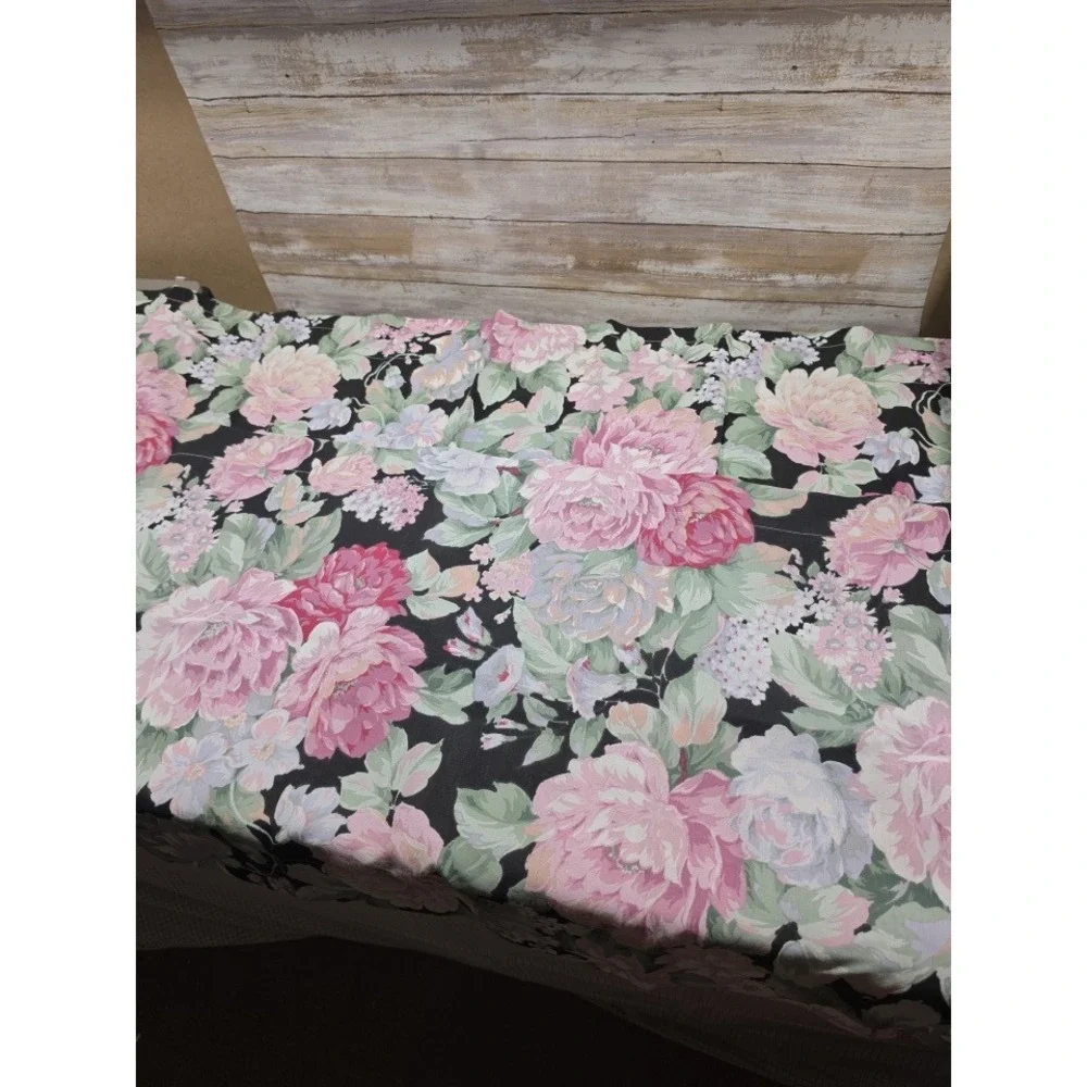 2- Vintage Style Floral Window Valance Pair Pink Peony Black Background 45x19
